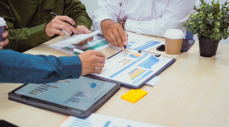 Close-up of a businessman in meeting office discussing topics related digital marketing management