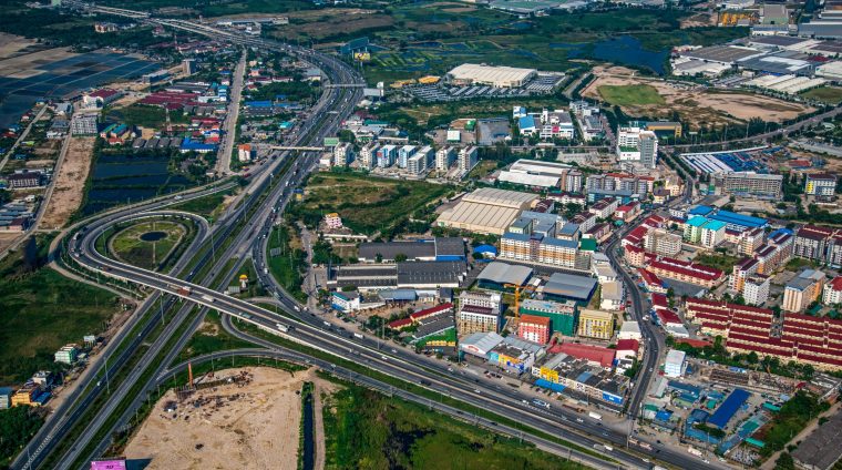 Industrial estate land development aerial view